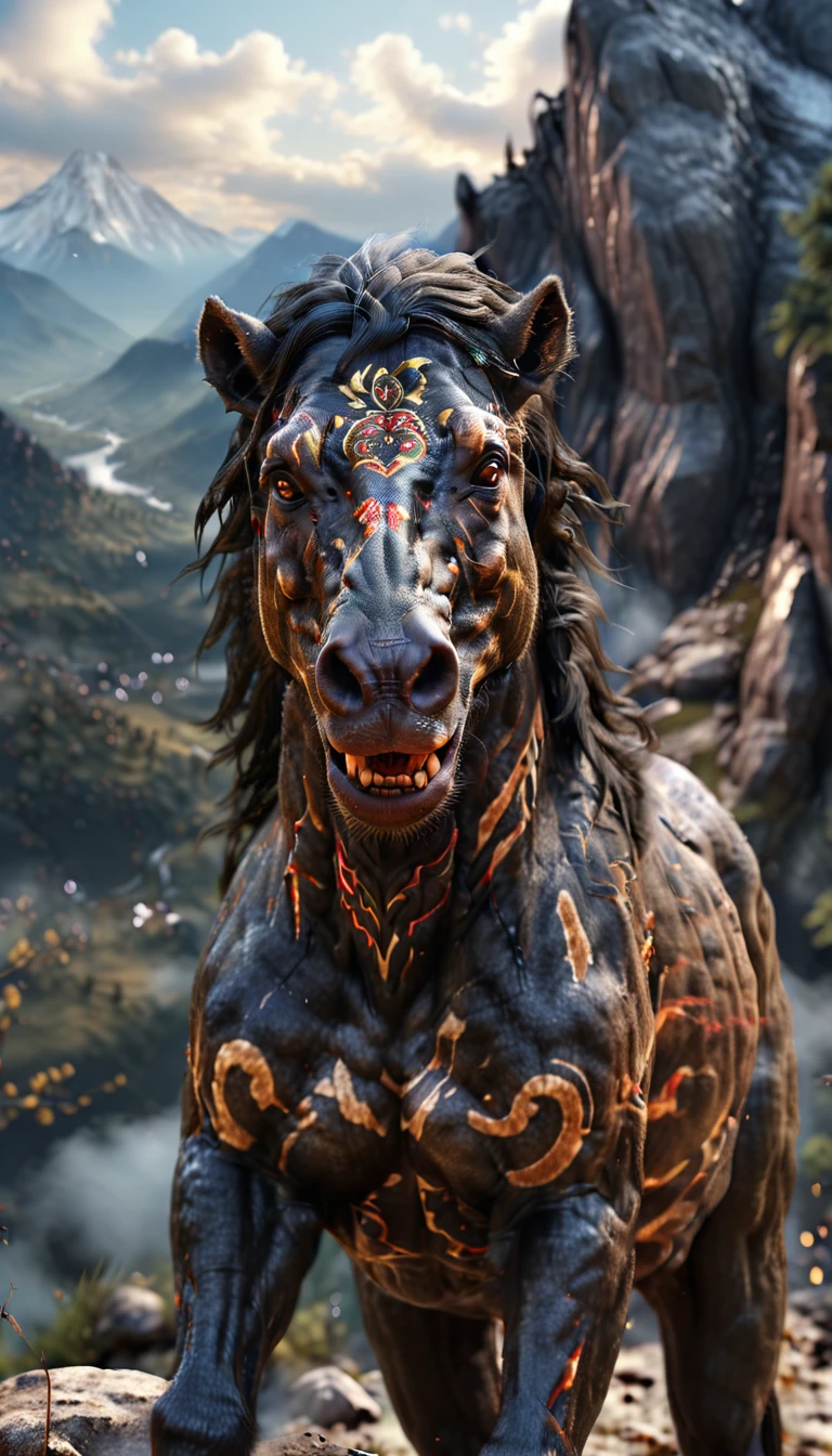 There is a wild beast on the mountain，Looks like a monkey but has four ears（best quality，4K，8K，High level，masterpiece：1.2），Ultra Detailed，（lifelike，Photo real，Photo real：1.37），Highly detailed animals，Complex patterns，Realistic lighting，Fantasy Creatures