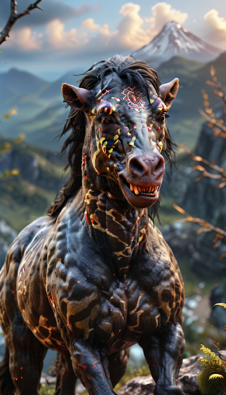 There is a wild beast on the mountain,Looks like a monkey but has four ears(best quality,4K,8K,High level,masterpiece:1.2),Ultra Detailed,(lifelike,Photo real,Photo real:1.37),Highly detailed animals,Complex patterns,Realistic lighting,Fantasy Creatures