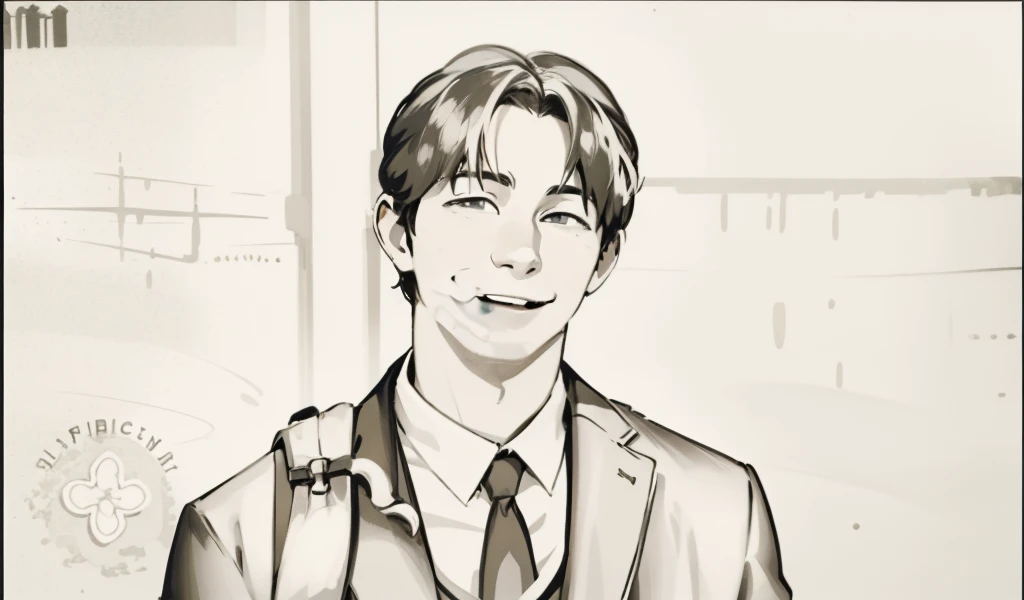 He is speaking mischievously with a smile, in the background you can see a town house