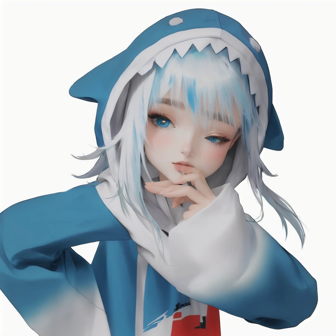 girl with blue hoodie, white and blue hair