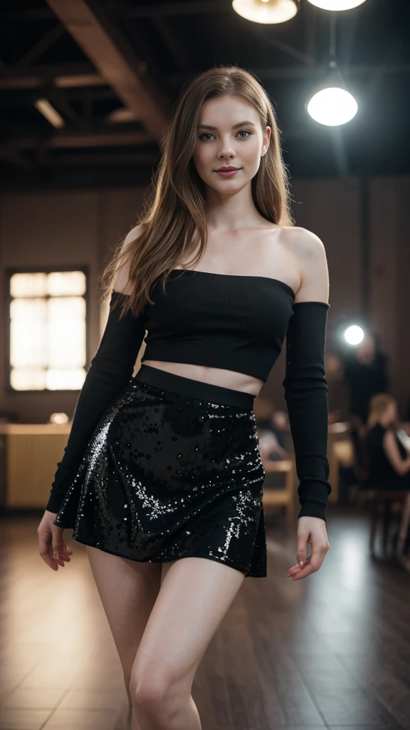 A beautiful, young russian club slut girl, black and red hair, 16 years old, wearing a revealing, slut clothes, slut's micro skirt, naked vagina, standing on a crowded club stage, (best quality,4k,8k,highres,masterpiece:1.2),ultra-detailed,(realistic,photorealistic,photo-realistic:1.37),extremely detailed eyes and face,longeyelashes,dramatic studio lighting,vivid colors,neon lights,pulsing music,crowd of people dancing. Slut. Orgasm 