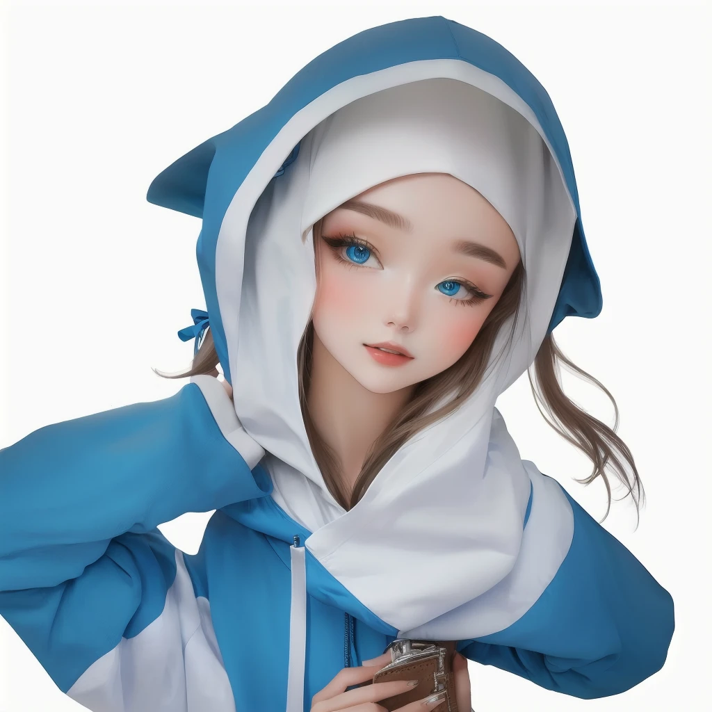 girl in a blue and white hoodie