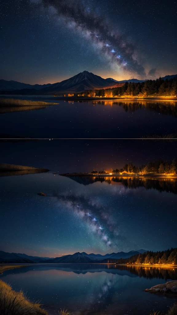 night,Lake,firefly,silence,best quality,8K,Shock,Meteor Showers,Meteor Showers,Meteor Showers,Meteor Showers。