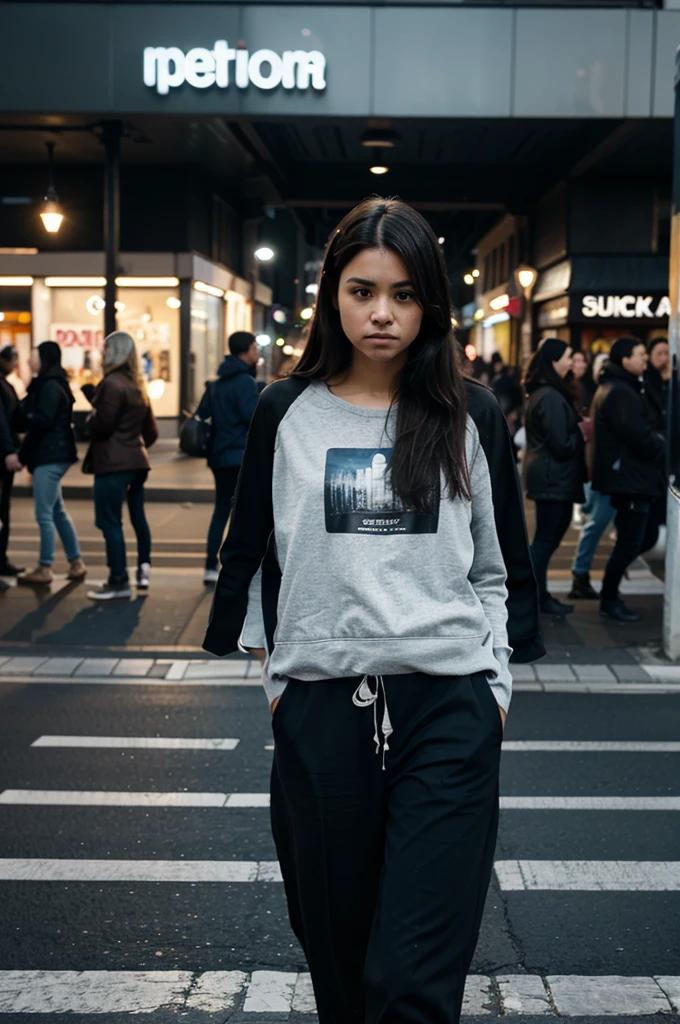 Image of a person walking unmotivated on a street busy with people and cars with the background blurred with sadness .