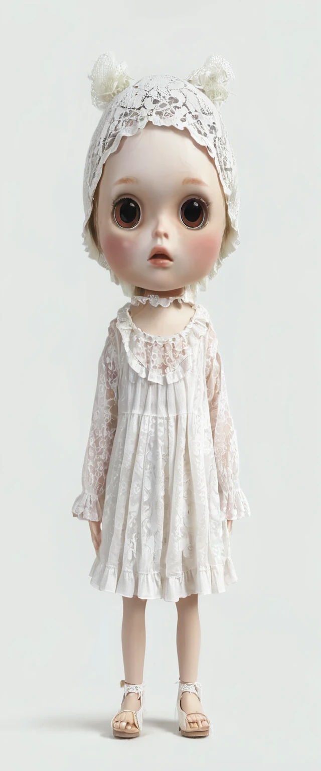 There is a doll,wearing white clothes,With a hat on, 4K in 2023, in a dress, inspired by David Gilmour Blythe, ball jointed doll, nico wearing a white dress, Lace dress, , Light milky white porcelain skin, vintage doll, white Lace dress, art doll, Pale young ghost girl