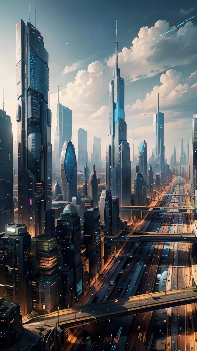 future city:1.5,Highway seen from the sky,car,building,master piece,highest quality,ultra high resolution,(Super detailed:1.2),8K,photorealistic,best aesthetic,beautiful