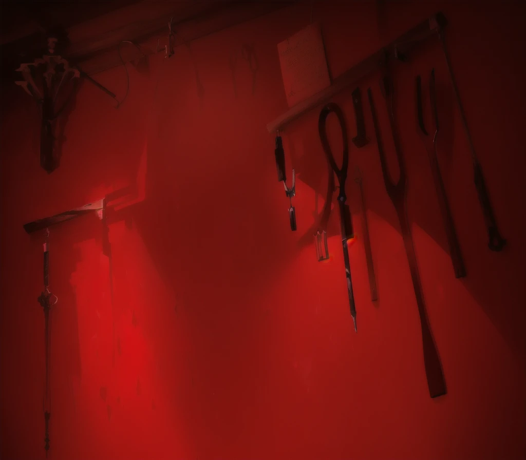 {{red theme}},{dim},dungeon,SM tools hanging on the wall