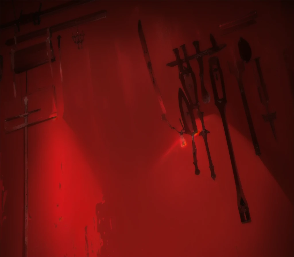 {{red theme}},{dim},dungeon,SM tools hanging on the wall