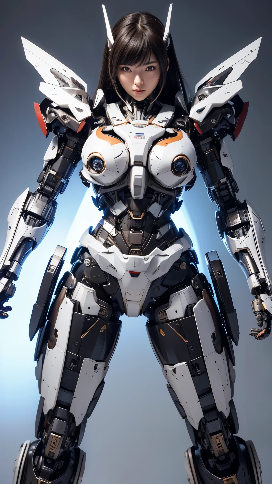 Textured skin, Super Detail, high details, High quality, Best Quality, hight resolution, 1080p, hard disk, Beautiful,(Super Heroine),Oppai Missile,beautiful cyborg woman,Mecha Cyborg Girl,Battle Mode,Girl with a Mecha Body,She wears a battle cyborg mech with a weapon,Fulll body Shot