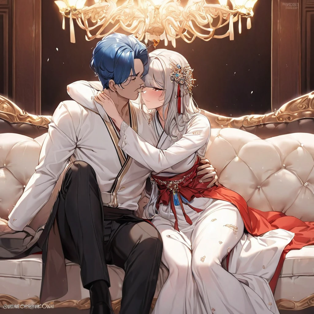 (1man 1girl) A man dressed an a priest of an 18th century, with silver hair and long hair, Attractive and sexy man, man having sex, rude Penetrated pussy, sinful priest, sexy girl, beautiful woman, Depraved girl, voluptuous girl, red hair, Taboo, immoral,