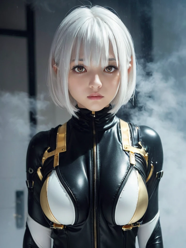 (bangs:1.3), (deep mist :1.5), (mixed white hair :1.4),(perfect skin girl:1.4),(beautiful hair1.3),(bigboobs:1.3)
(black carbon suits:1.3),(neatly groomed short hair :1.4),(white eyes:1.5)