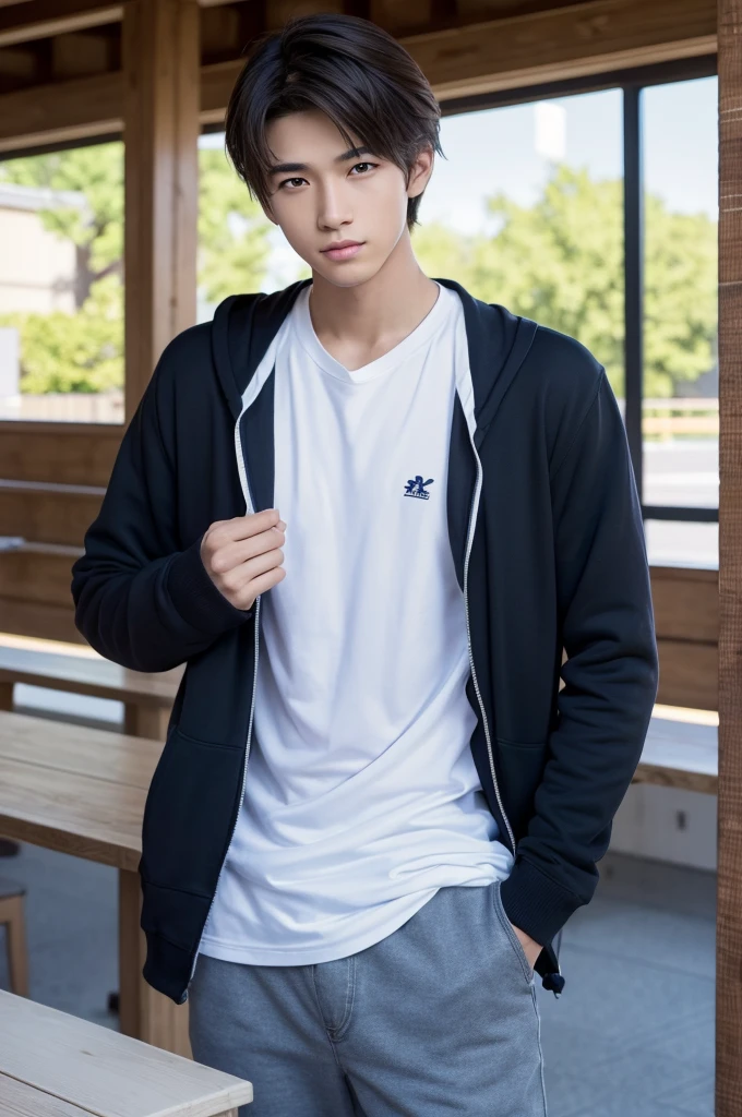 athletic, handsome japanese high school boys, 2 boys, charismatic, protagonists, youthful, magazine-style idols, slender build, casual clothes, smooth, skin texture, functional beauty, moe, energy, breeze, natural lighting, face, hands, eyes, biological accuracy, slim limbs, japanese male protagonists, boys love, 2 boys in love, male students, male focus, (best quality,4k,8k,highres,masterpiece:1.2),ultra-detailed,(realistic,photorealistic,photo-realistic:1.37),vivid colors,studio lighting