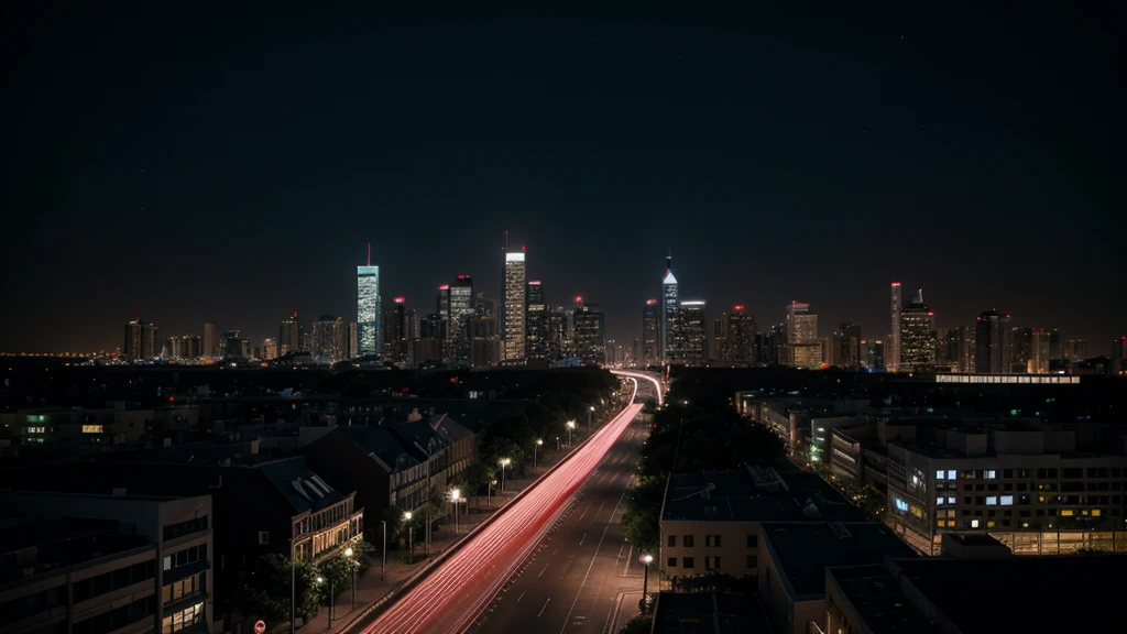 Tall buildings, lights, colors at night, car lights