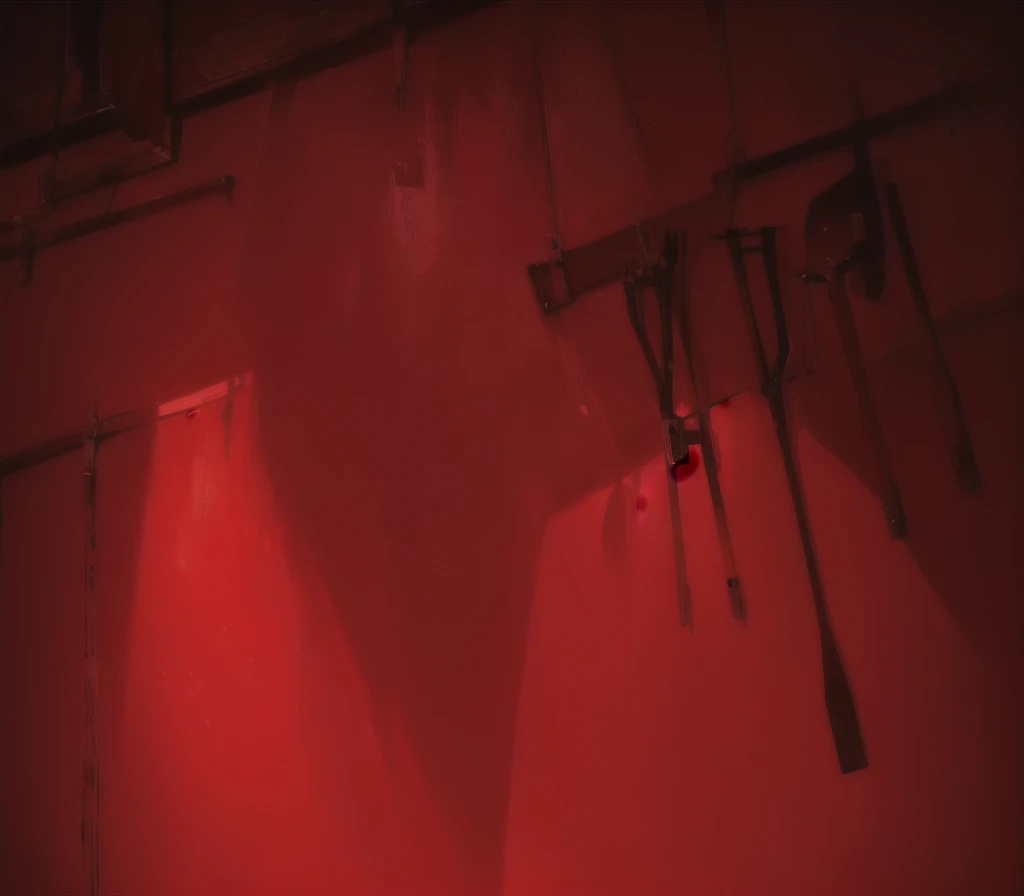 {{red theme}},{dim},dungeon,SM tools hanging on the wall