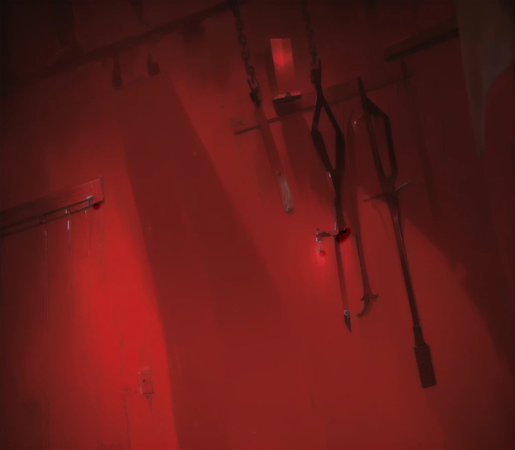 {{red theme}},{dim},dungeon,SM tools hanging on the wall