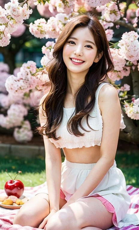((masterpiece)), ((best quality)), ((ultra-detailed)), ((photorealistic)), (8K resolution), 2girls, (beautiful Japanese women:1.2), (20 years old), (normal body type), (cute:1.3), (outdoor:1.1), (cherry blossom viewing), (sitting on picnic blanket), (short skirts), (cheerful expressions), (smiling), (drunk faces), (sitting with knees up), (full body), (spring season), (flower petals falling), (sunny day), (detailed light), (vibrant colors), (natural background), (perfect anatomy), (detailed hair and eyes), (soft shadows), (panty shot),laughing out loud