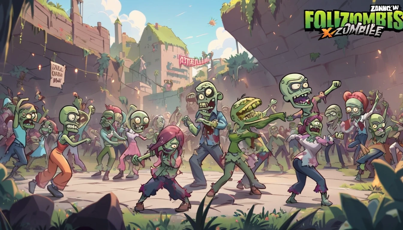 Zombies, dancing,rock,(dance),Plants vs. Zombies,text saying "Fol Fol Me",extremly detailed