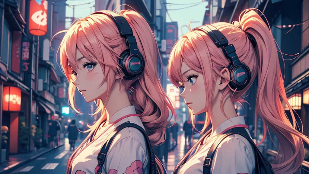 Woman wearing headphones, Anime Style 4 k, anime wallpaper 4k, anime wallpaper 4k, 4k anime wallpaper, anime art wallpaper 4k, anime art wallpaper 4k, Anime Style. 8K, Anime atmosphere, , Ultra HD Anime Wallpaper, Anime Art Wallpaper 8K, Anime Background,landscape、Japan