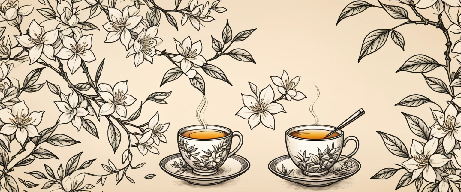 Kraft background：Pen drawing，Jasmine tea pattern design