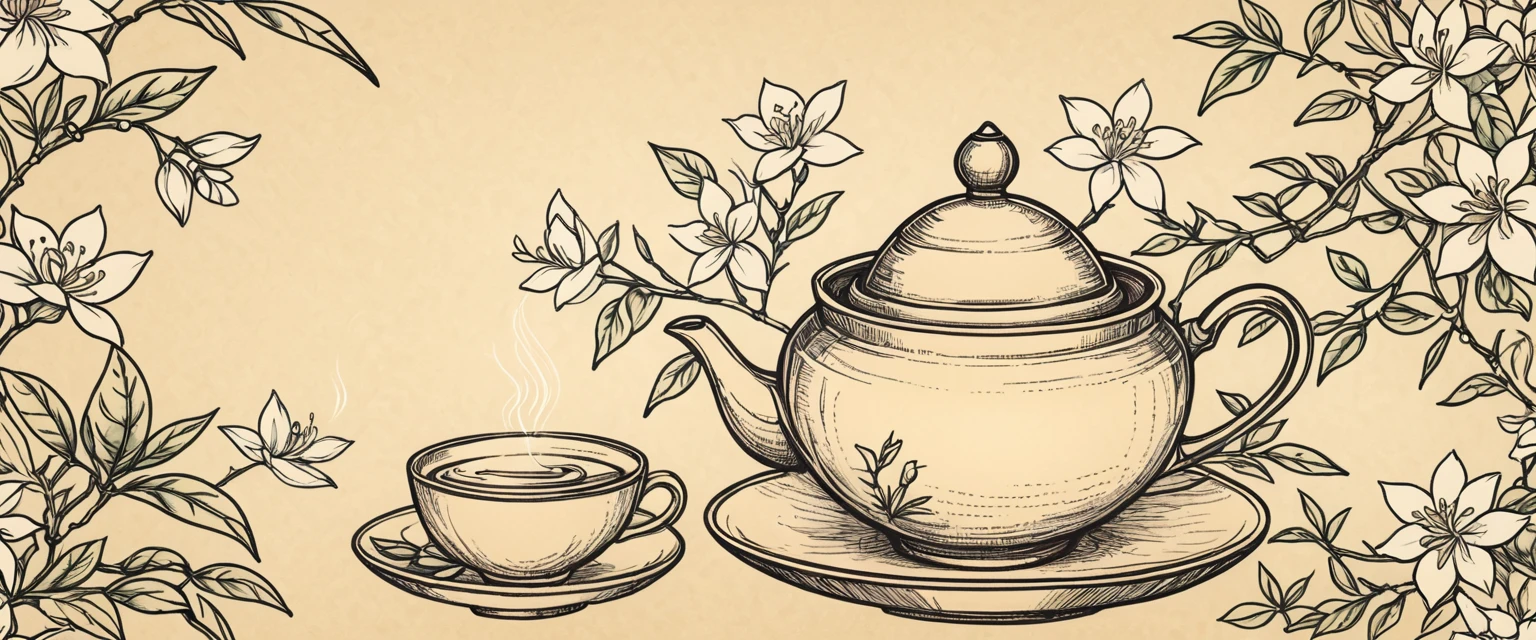 Kraft background：Pen drawing，Jasmine tea pattern design