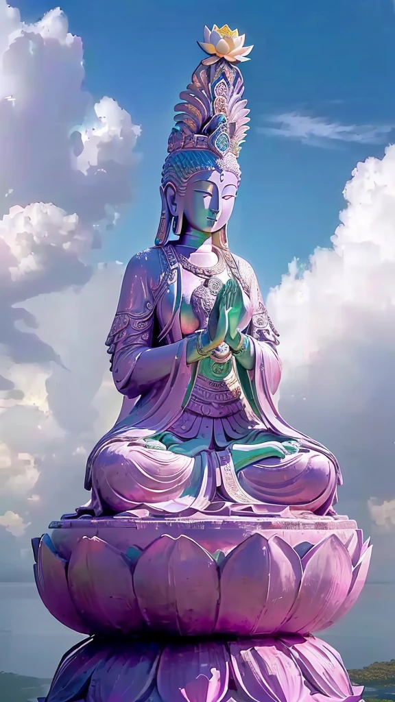 arafed statue of a woman Sitting on the lotus, win, win of the southern seas, Standing gracefully on the lotus, Goddess of love and peace, Beautiful images, Sitting on the lotus, Patron Saint 🛸🌈👩🏾, Buddha, Buddhism, contented female Buddha