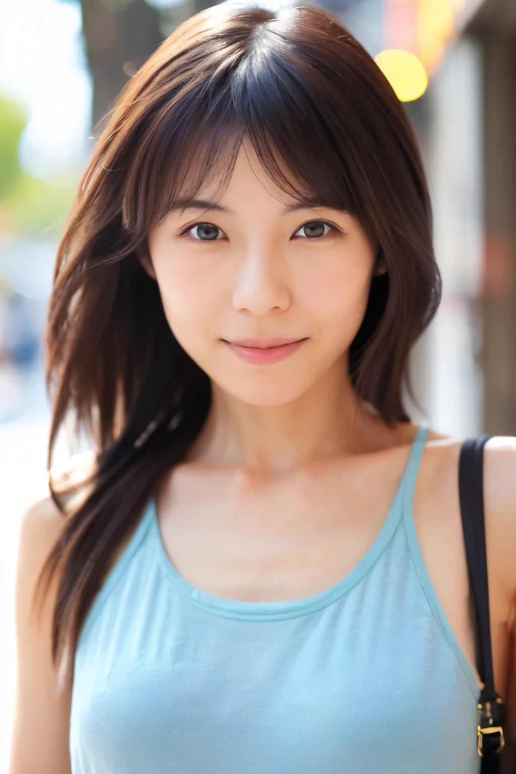 Skinny Japanese woman, 20-year-old, (Realistic), (Hyperrealism), (photoRealistic), (8k resolution), Depth of written boundary, (Upper Body:1.2), Highly detailed face, Fine grain, Cute face, Various expressions, Mr.々Hair style, (Small breasts:0.6), (Very small waist:0.7), Casual clothing