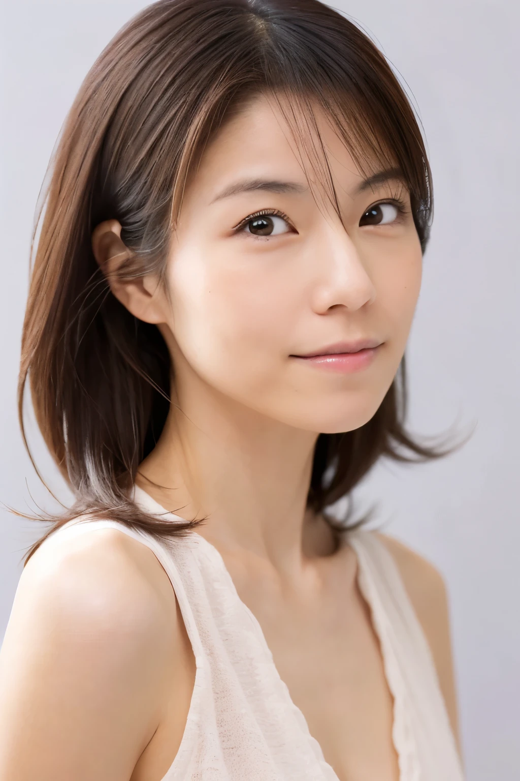 (High reality photograph, high resolusion), Skinny Japanese lady, 30 years old, cute face, detailed face, detailed eyes, various hair style, skinny figure, correct body anatomy, ((looking straight ahead)), facing the camera directly, single photo, a photo captured the best moment expressing the beauty and brains, ((with simple background))