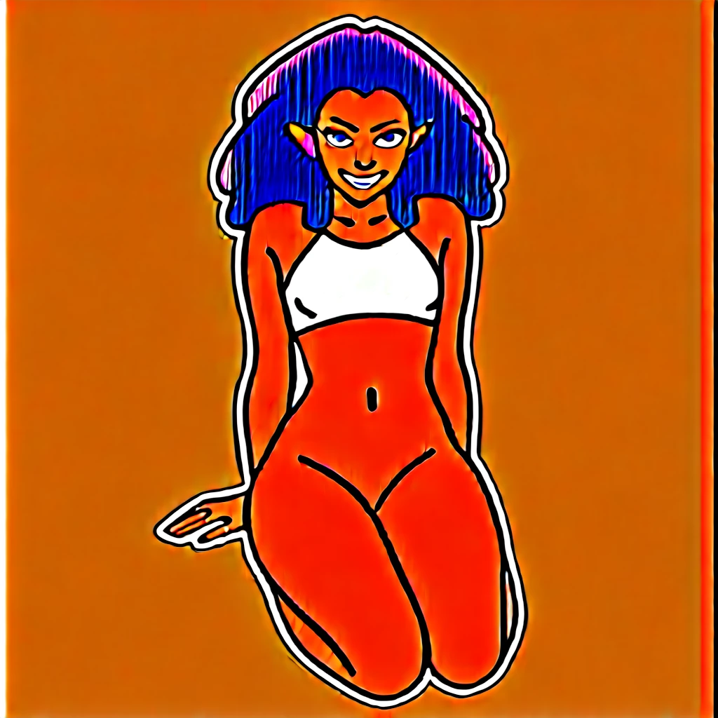 Best quality, highly detailed, ultra detailed, 1 very Dark brown skin boy, flat chest, male chest, curvy body, long pink dreadlocks, pink dreadlocks, pink eyes, pointy ears on sides, fangs, sharp nails, lipgloss, wearing white croptop, biker shorts, showing feet to the audience, livingroom scene + biting victim’s neck