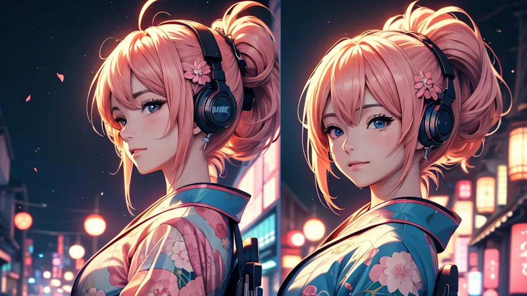 Woman wearing headphones, Anime Style 4 k, anime wallpaper 4k, anime wallpaper 4k, 4k anime wallpaper, anime art wallpaper 4k, anime art wallpaper 4k, Anime Style. 8K, Anime atmosphere, , Ultra HD Anime Wallpaper, Anime Art Wallpaper 8K, Anime Background,landscape、Japan、japan,kimono