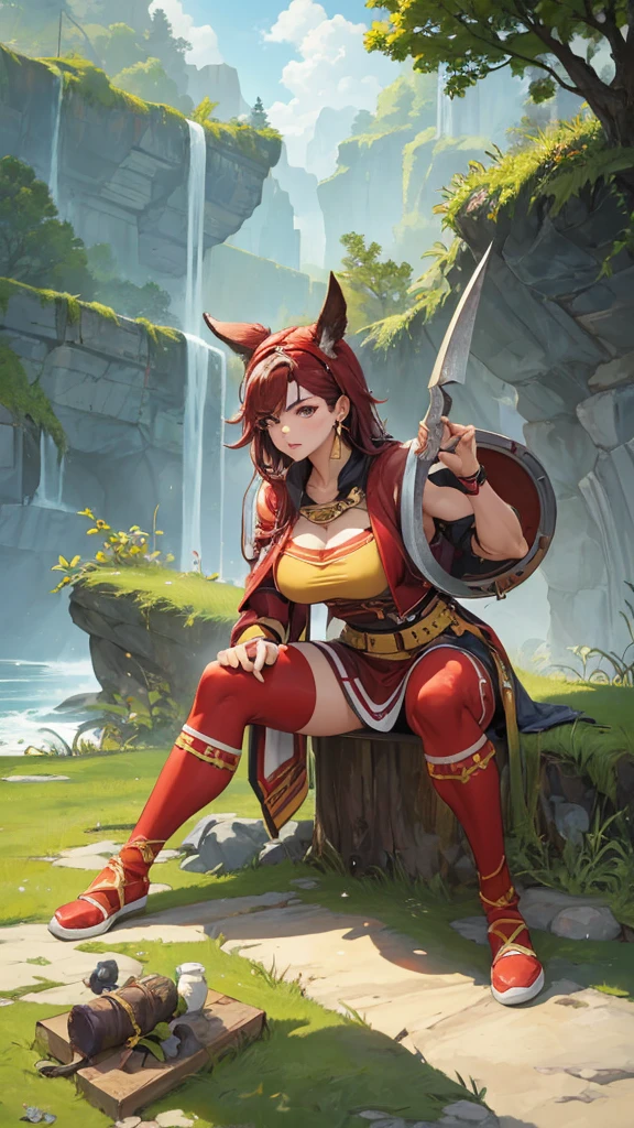 (masterpiece, 4K ,Super detailed:1.2), (anime:1), (Perfect quality), The whole body is shown, Arafed female warrior with an axe, Muscular female druid, Muscular female warrior, Female savage, very beautiful Female savage, Bodybuilder Superhero Bikini, High resolution consignment, Very beautiful berserker woman, Muscular and ultra violent women, Muscular girl, Feminine and muscular, muscular character, Portrait of a savage woman, Powerfully々And