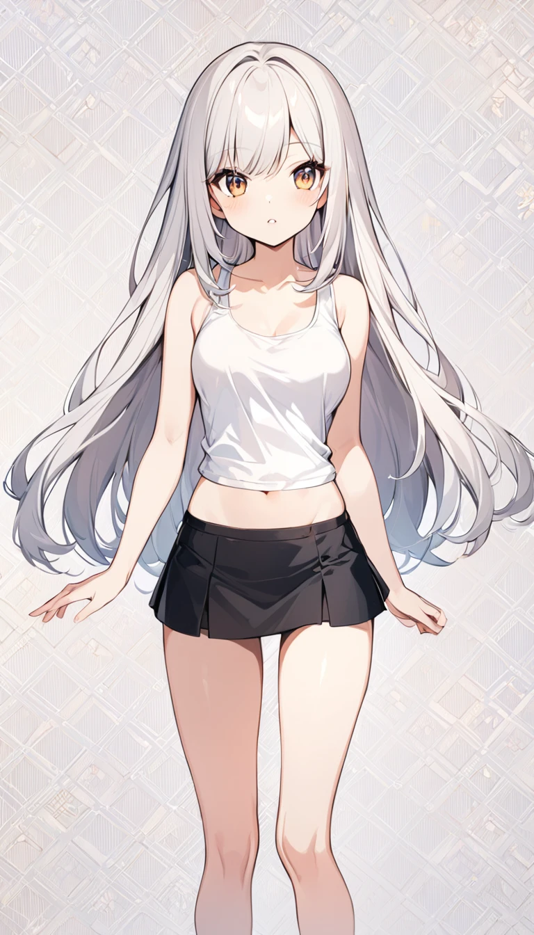 wallpaper, girl, White tank top, mini skirt, Black Skirt, long  hair, 