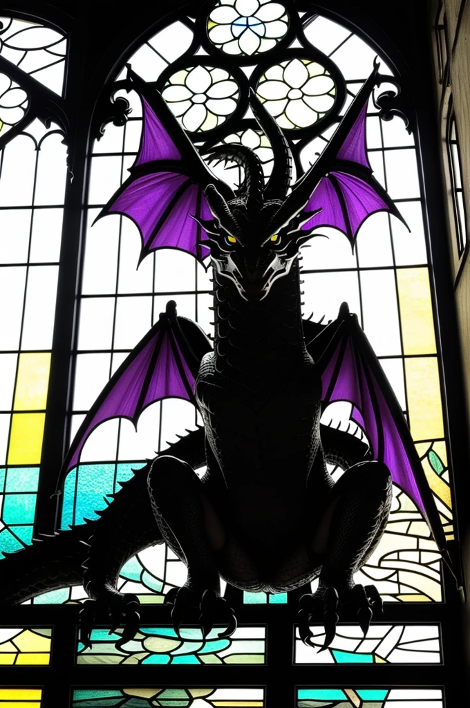 a close up of a dragon sitting in a stained glass window, a majestic gothic dragon, very cute purple dragon, dragon art, by Mario Dubsky, stained glass art, amethyst stained glass, dragon in the background, detailed art in color, by Robert Richenburg, by Adrienn Henczné Deák, a majestic gothic indian dragon, dragon centered