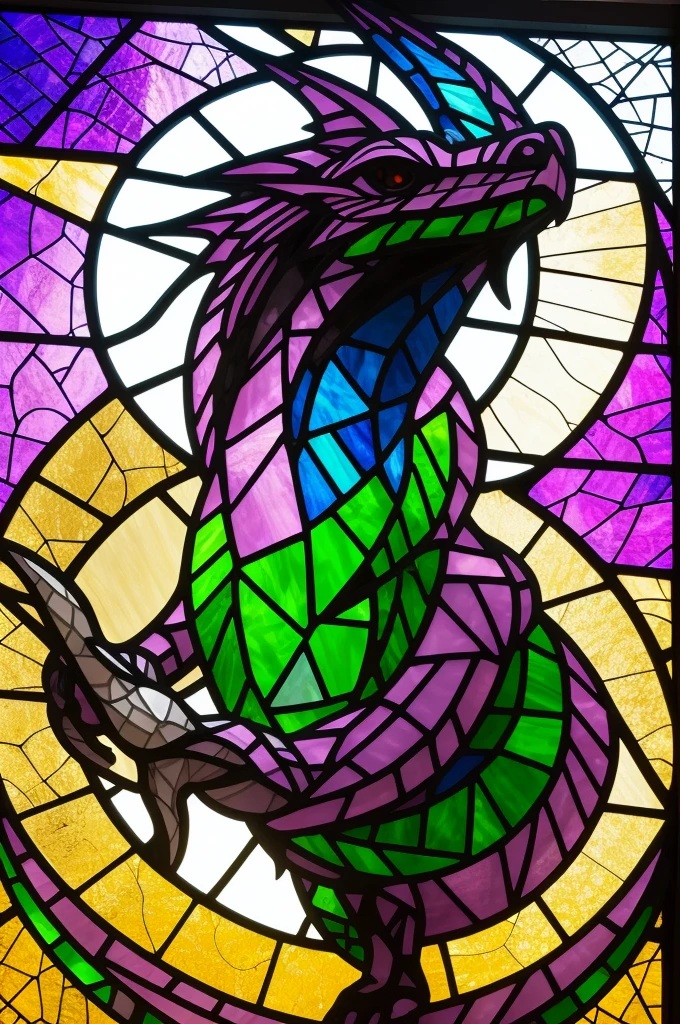 a close up of a dragon sitting in a stained glass window, a majestic gothic dragon, very cute purple dragon, dragon art, by Mario Dubsky, stained glass art, amethyst stained glass, dragon in the background, detailed art in color, by Robert Richenburg, by Adrienn Henczné Deák, a majestic gothic indian dragon, dragon centered