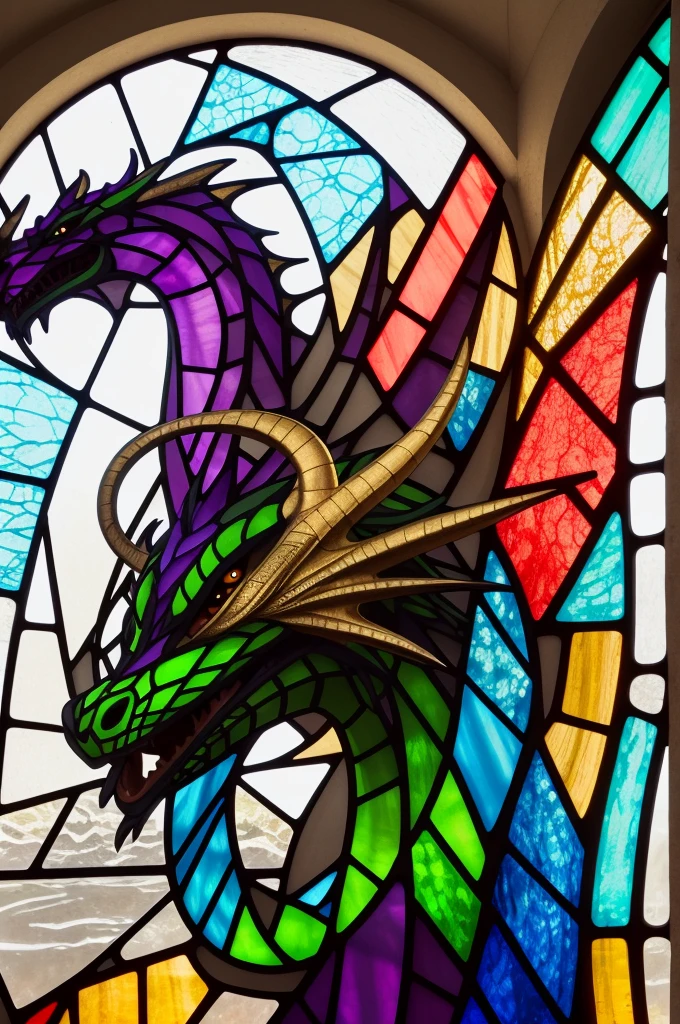 a close up of a dragon sitting in a stained glass window, a majestic gothic dragon, very cute purple dragon, dragon art, by Mario Dubsky, stained glass art, amethyst stained glass, dragon in the background, detailed art in color, by Robert Richenburg, by Adrienn Henczné Deák, a majestic gothic indian dragon, dragon centered