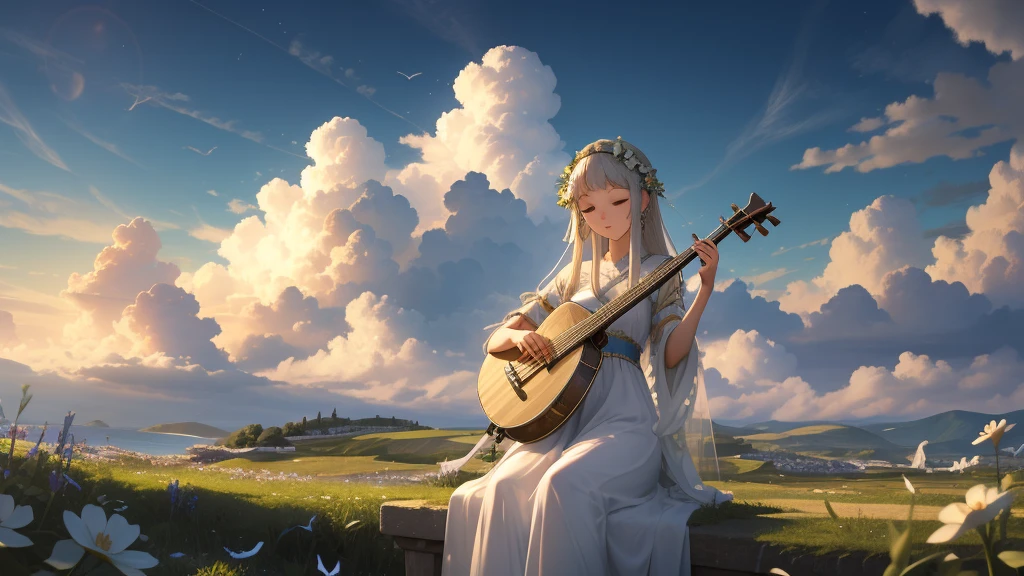 最high quality、high quality、A clear and pretty face、Paradise、Greek God々、Sanctuary Grasslands、Long dress、Full of light、Mysterious、Little angels are playing instruments all around、雲の中にGreek God殿、You can see the sea of clouds、skyline、