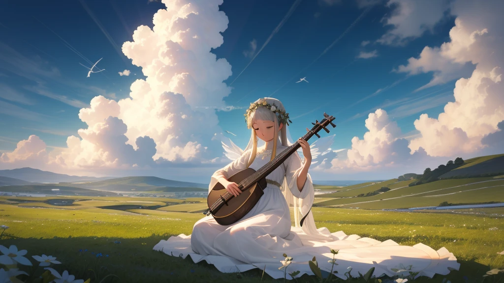 最high quality、high quality、A clear and pretty face、Paradise、Greek God々、Sanctuary Grasslands、Long dress、Full of light、Mysterious、Little angels are playing instruments all around、雲の中にGreek God殿、You can see the sea of clouds、skyline、