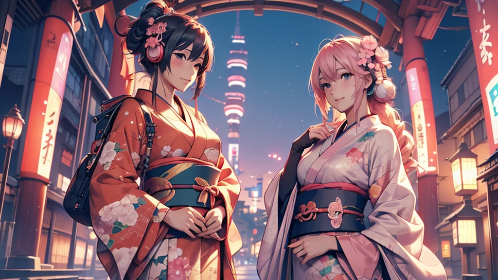 Woman wearing headphones, Anime Style 4 k, anime wallpaper 4k, anime wallpaper 4k, 4k anime wallpaper, anime art wallpaper 4k, anime art wallpaper 4k, Anime Style. 8K, Anime atmosphere, , Ultra HD Anime Wallpaper, Anime Art Wallpaper 8K, Anime Background,landscape、Japan、japan,kimono、Tokyo Tower