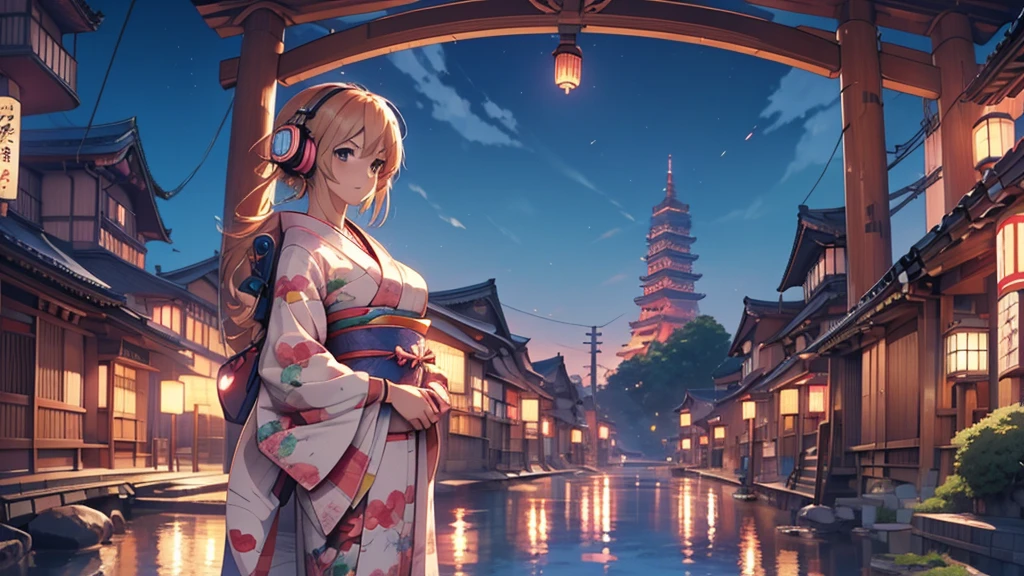 Woman wearing headphones, Anime Style 4 k, anime wallpaper 4k, anime wallpaper 4k, 4k anime wallpaper, anime art wallpaper 4k, anime art wallpaper 4k, Anime Style. 8K, Anime atmosphere, , Ultra HD Anime Wallpaper, Anime Art Wallpaper 8K, Anime Background,landscape、Japan、japan,kimono、Tokyo Tower