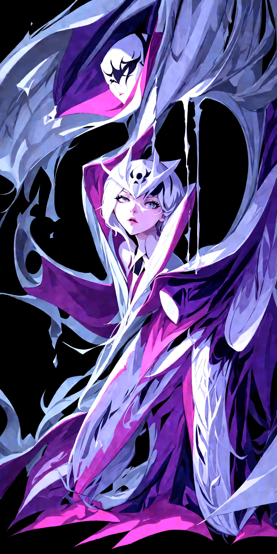 Close-up of cartoon character with very long hair, SPIDER GWEN, Spider Gwen, Spider - Gwen, 2d art, 2 d art, Low resolution, background image, official fanart, cel - shaded art style, loish |, ominous pose, A high resolution, 2D style, Stylized neon, digital art from danganronpa, kda