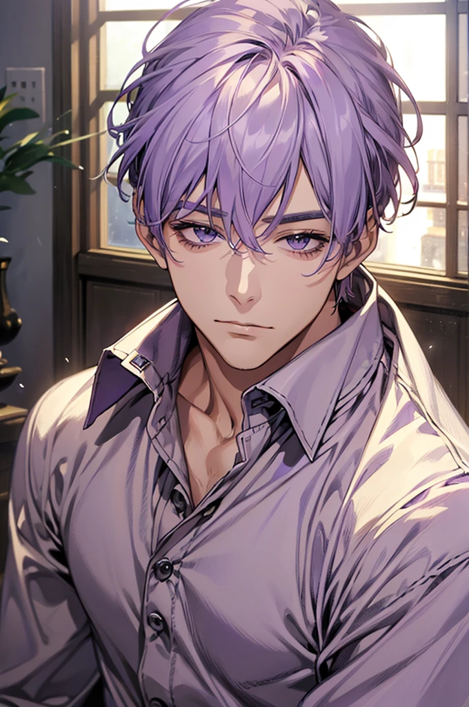 (Mastepiece), (Bestクォリティ), Very detailed, ((One Men:1.5)), Perfect Face, Beautiful Face, (Lavender-haired man:1.3)、shirt、Best