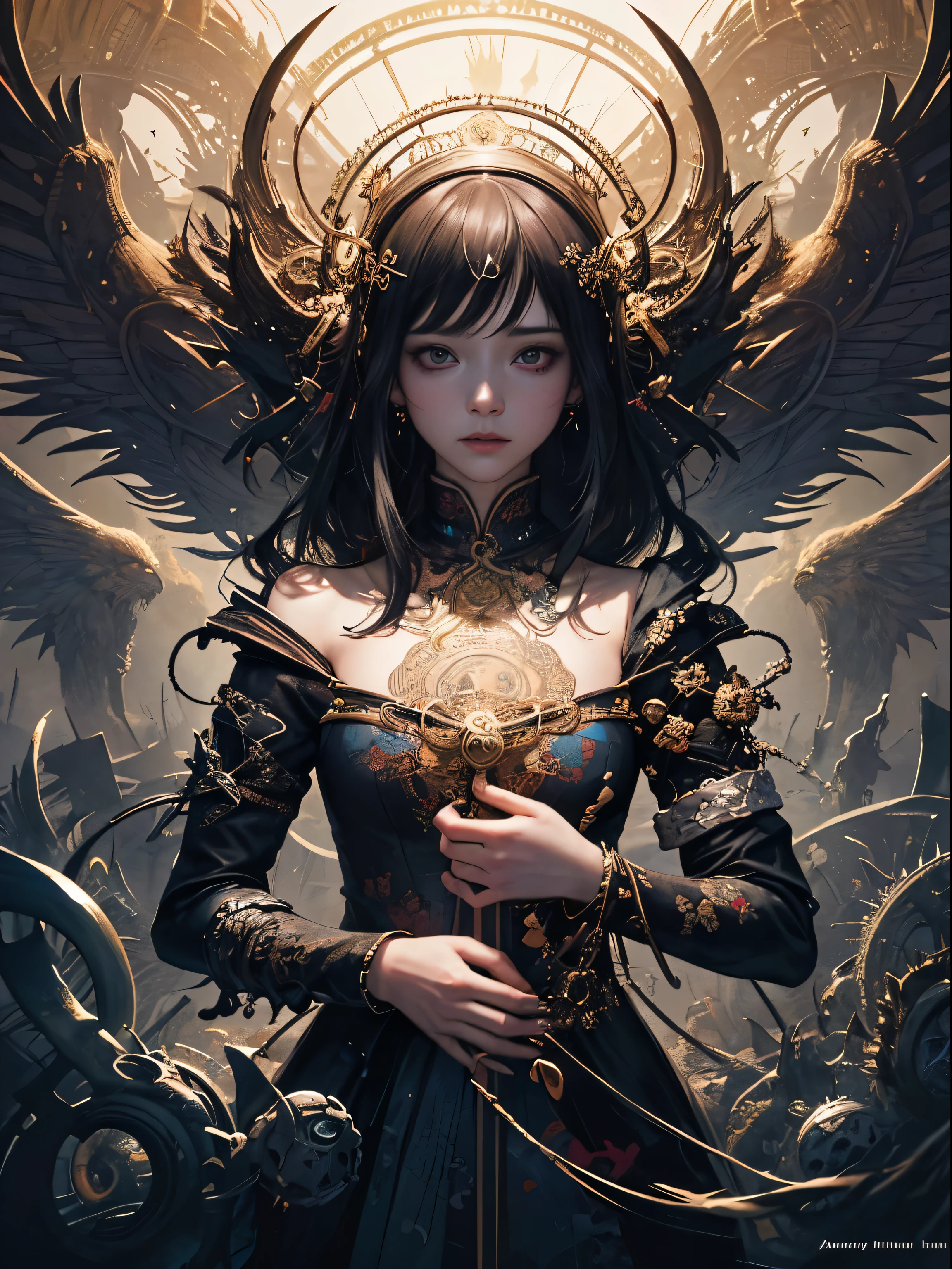 official art, unity 8k wallpaper, ultra detailed, beautiful and aesthetic, masterpiece, best quality, (zentangle, mandala, tangle, entangle), (fractal art:1.3) , 1girl, extremely detailed, dynamic angle, cowboyshot, the most beautiful form of chaos, elegant, a brutalist designed, vivid colours, romanticism, by james jean, roby dwi antono, ross tran, francis bacon, michal mraz, adrian ghenie, petra cortright, gerhard richter, takato yamamoto, ashley wood, atmospheric, ecstasy of musical notes, streaming musical notes visible, nsfw, upper body, sitting, perfect body,
