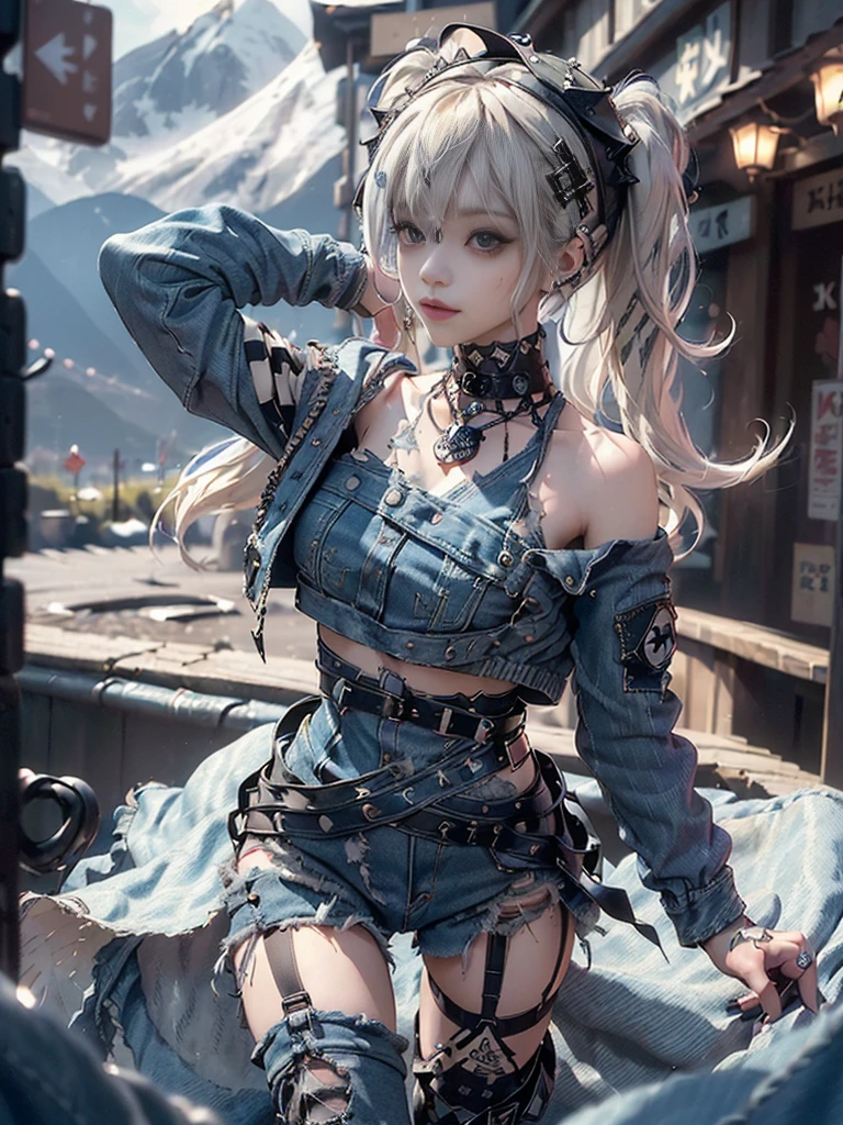 nsfw, 1girl, nude body, (masterpiece: 1.4), (8K, realistic, raw photo, best quality: 1.4), skirtlift, nipple areola shape clear, Japanese girl, beautiful cute face, (real face: 1.4), perfect pussy, beautiful hairstyle, realistic blue eyes, beautiful detail eyes, (real skin: 1.3), beautiful skin, attractive, ultra high resolution, ultra realistic, city ruins, post apocalyptic world, cinematic lighting, white colored hair, long hair, twin ponytails, blue ribbons, futuristic fantasy