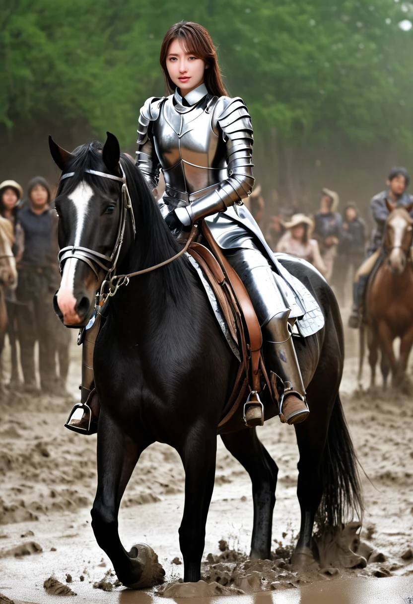 (((masterpiece))),(((Highest quality))),((Tabletop:1.4, Highest quality)), (Realな写真:1.4),
((1 muddy girl knight)),rodeo,Desperate,Don't make eye contact,round face,Surprised face,panish,
(超High resolution:1.2), wonderful, Very detailed CG Unity 8k wallpaper, Very detailed, High resolution,draft horse ridden by japanese cute girl,tight,muddy place,Beauty,The horse neighs,Tragic female knight in armor,Sink,In the mud,Plump,
Cold Light, Beautiful detailed girl, Droopy eyes,Very detailedな目と顔, Beautiful and exquisite nose, Beautiful and exquisite, prancing draft horse ridden by a girl can't move because horse and girl soak in the sticky muddy deep pitfall:10.0 , horse falls down ,looks pained ,Surprised face:2.0,Real,Anatomically correct