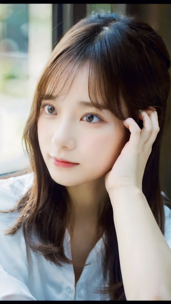 (RAW Photos, highest quality), (Realistic, Photorealistic:1.3), masterpiece, Very delicate and beautiful, Soft Light, (Brown Hair, Long hair swaying in the wind, bangs), Beautiful detailed girl, (Detailed fingers), Highly detailed eyes and face, Beautifully detailed nose, Beautiful fine details, 1 girl, Japanese, Pure beauty, cute, young, smile, No clothes, (Large Breasts), Realistic face, Realistic body, whole body, naked, big breast