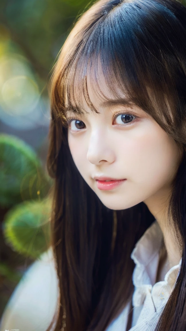 (in 8K, Raw photography, Highest Quality,realisitic, Photorealsitic,extremely delicate and beautiful,Highly detailed, finely detail,ultra-detailliert, high resolution:1.3), japanes, femele, (), Viewer's Perspective, Beautiful and shiny straight semi-long hair, see-through bangs, Embarrassed look, Half-open lips, Draw poses and angles randomly, (Beautiful fece:1.2), (kawaii:1.3)