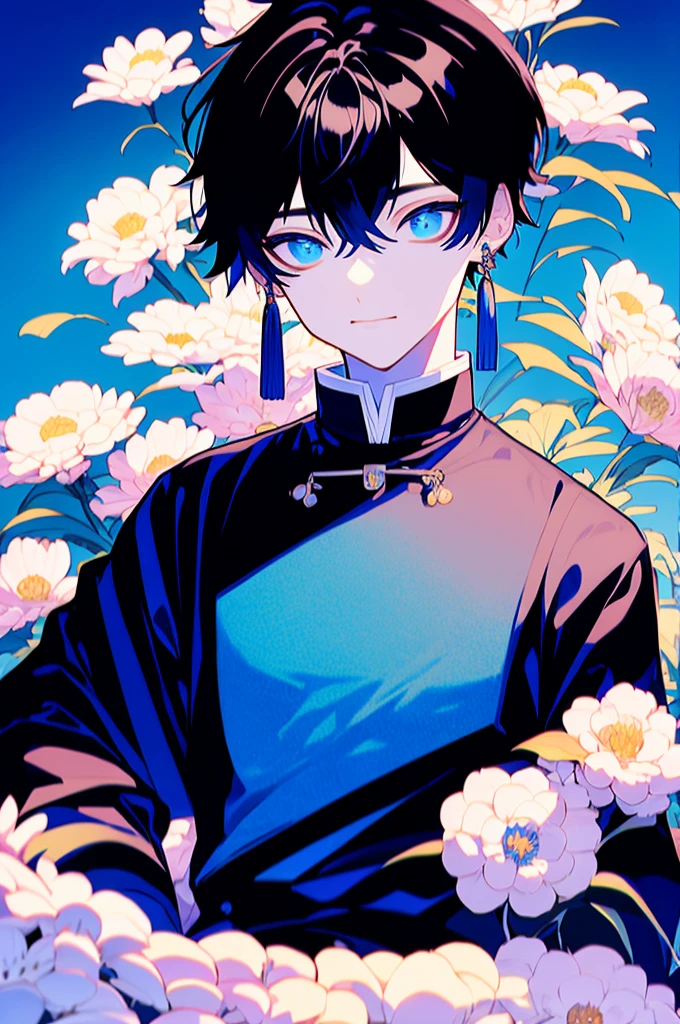 White background、Japan anime illustrations、成人male、アニメのmale、Orange Hair、all back、Black headband、Monocle、Purple Eyes、White shirt、Black vest、Black slacks、Brown leather shoeale、日本のmale、笑顔のmale、おでこがでているmale