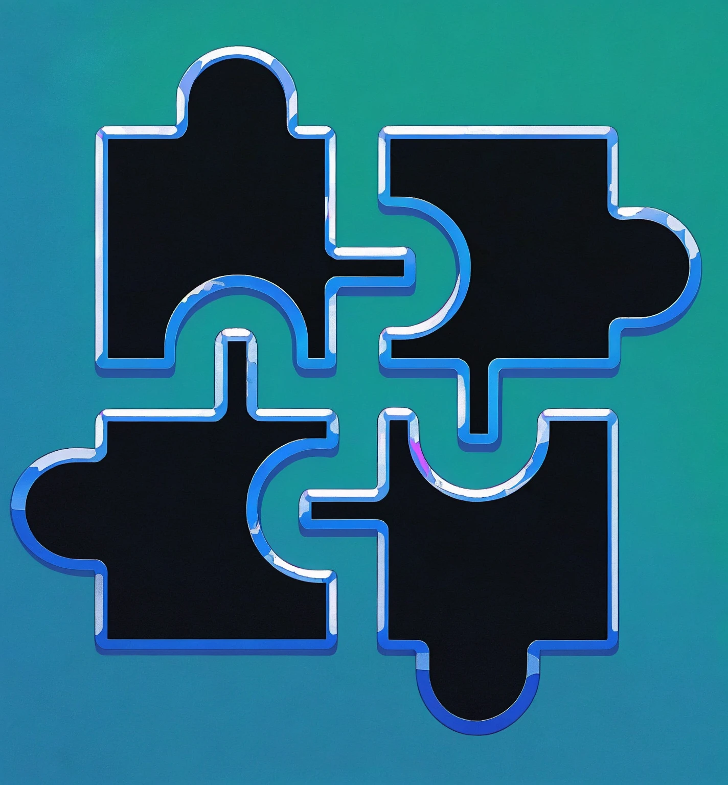 black puzzle pieces, blue shiny edges
