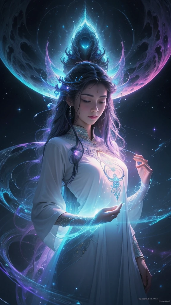(Best quality,A high resolution:1.2),Beautiful masterpiece:1.2, Human creativity and the eternal soul flow together in an ethereal realm, interconnectedness, flowing energy, Spiritual, like a dream, cosmic, concept-art, awe-inspiring, Sankta, Pineal gland, Surreal