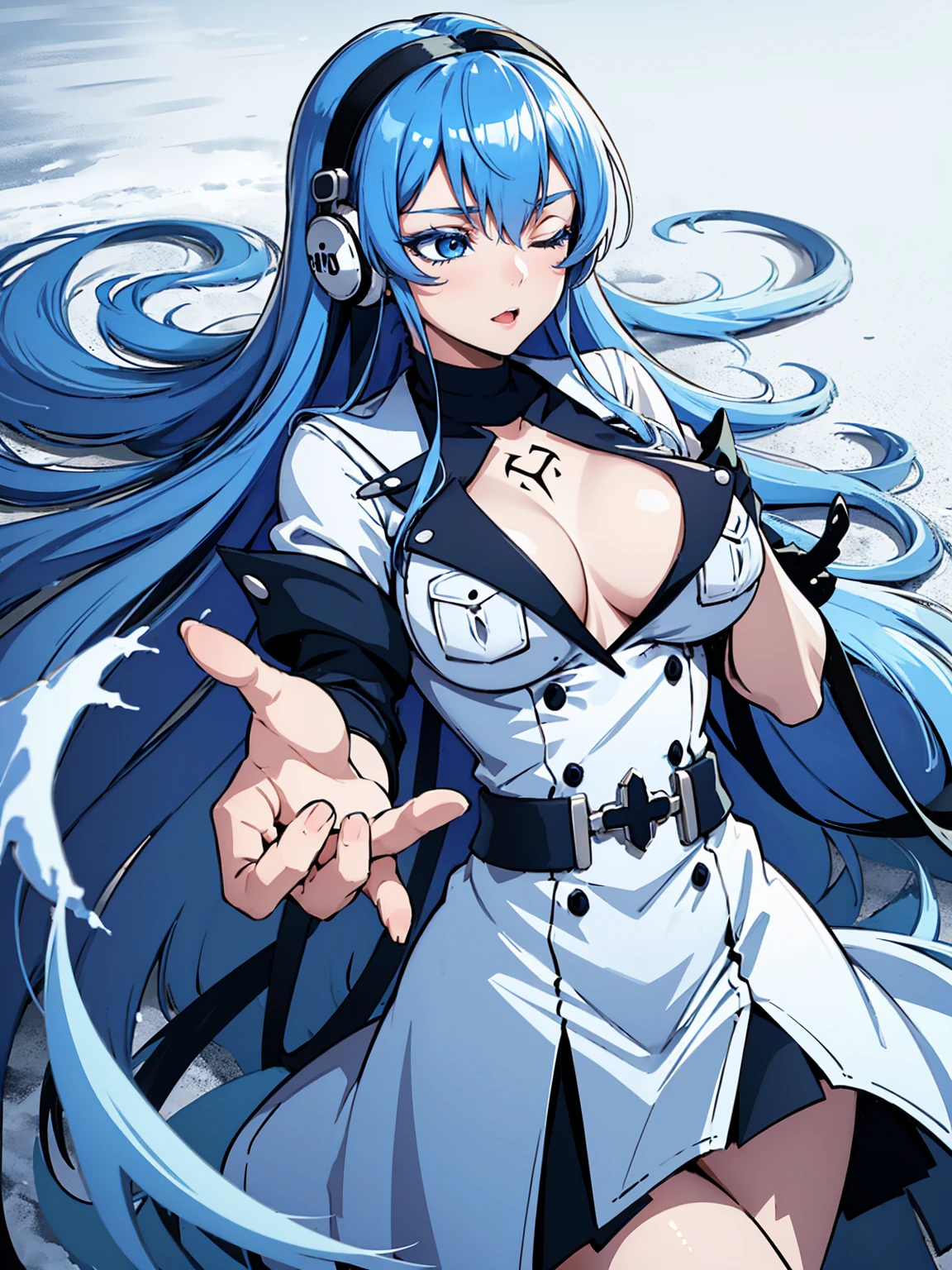 Ultra-high definition 2D art, close-up (1 woman), light blue hair, 2D animation style, soft and delicate depiction, attention also on her full-body tattoos (full-body art), landscape mode, masterpieces by Guweiz and James Jean, tattoo expert designs by CGSCOSITY, etc. A beautiful blue-haired girl who became a hot topic at the trend art station of Japan.