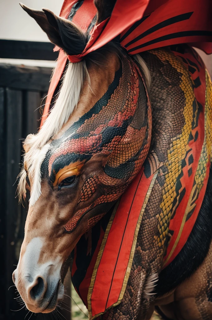 Horse snake dragon chicken tattoo in one